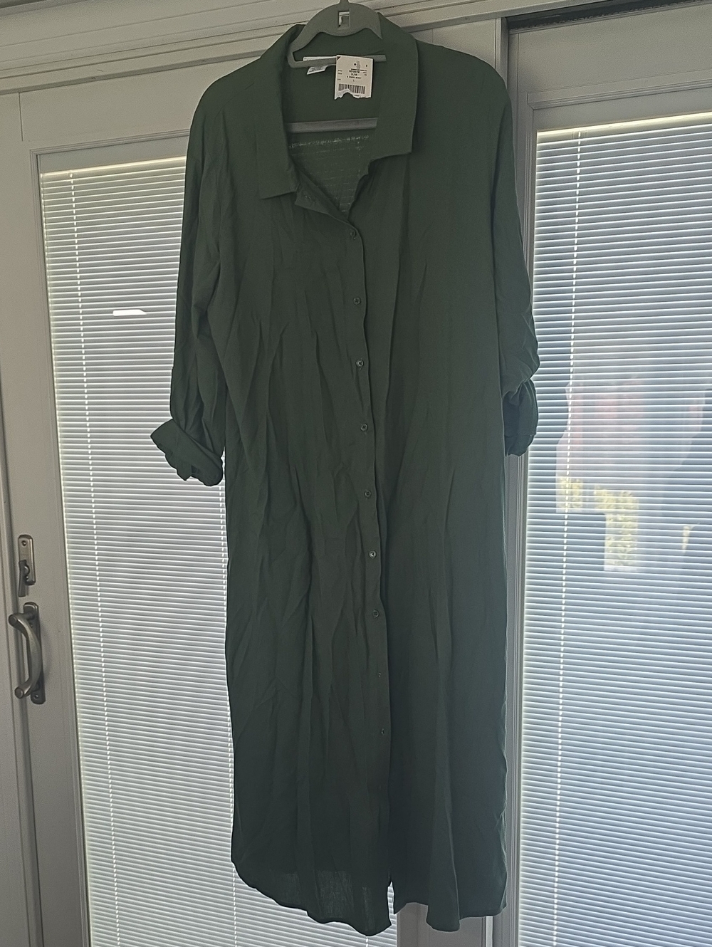 NWT Ashly & Sage Long Button-Front Shirt Dress in Forest Green
